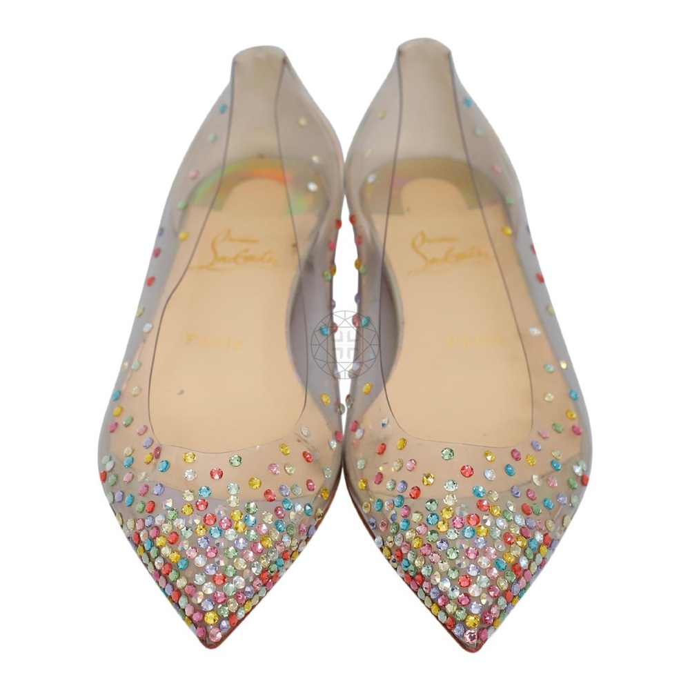 Christian Louboutin Clear Pointed Toe Flats with Multicolor Rhinestones